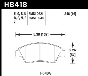 Honda Civic Hybrid Brake Pads - Front - Hawk Performance - DTC-60 - `03-`11